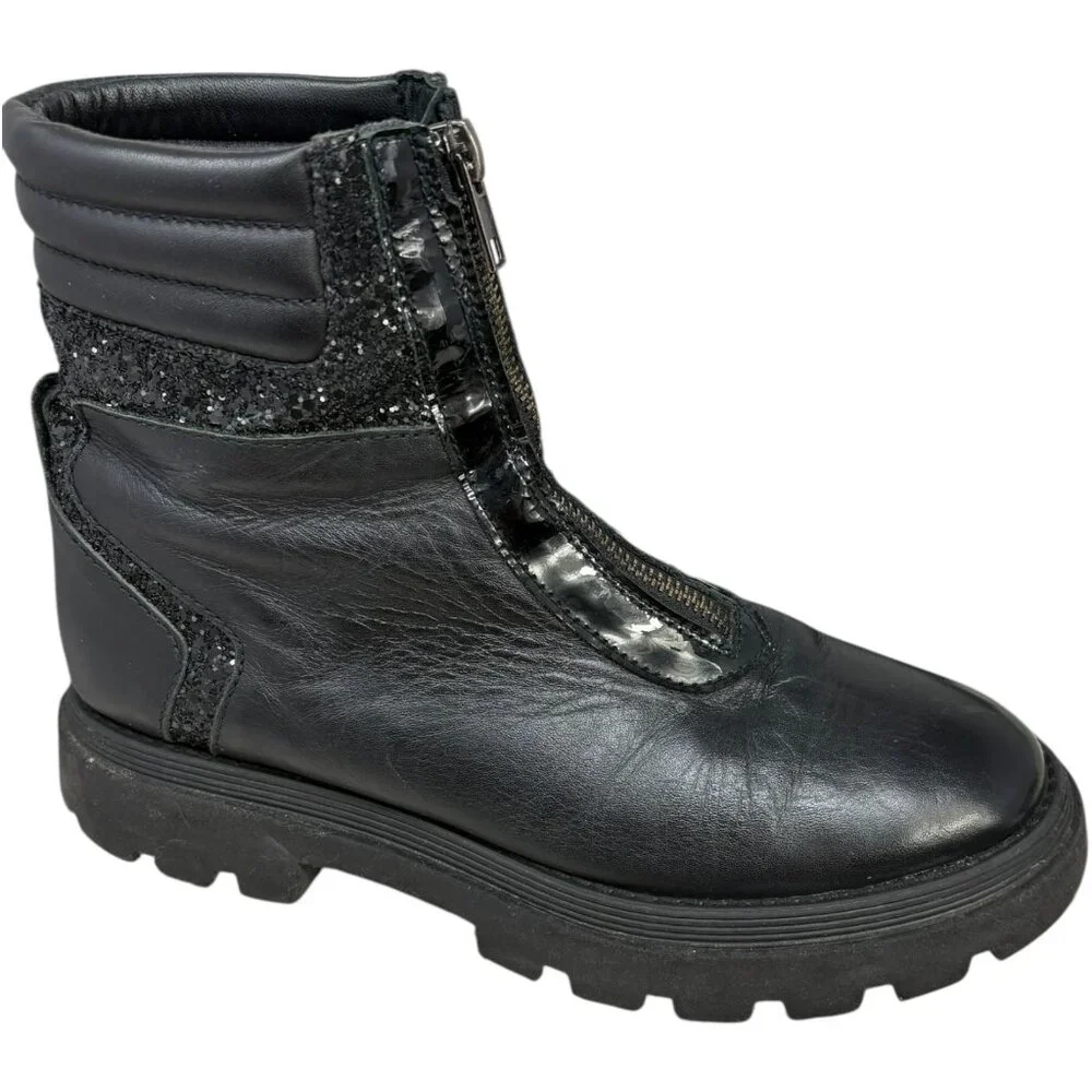 MANUELA Black‎ Leather Front Zip Big Girl Ankle Booties